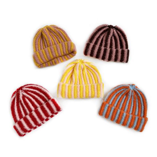 Vinterstrikkelue Lappverk Farge Stripet Trykk Myk Følelse Pustende Lue uten brem Utendørsaktiviteter Pulloverlue