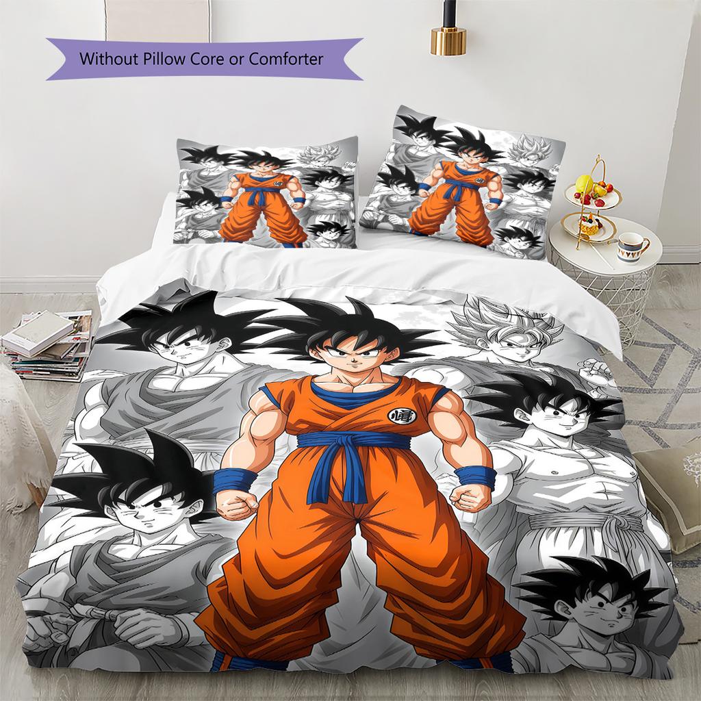 Son Goku Pattern Bedding,Quilt Set Quilt Cover Pillowcase Home Birthday Gift (1 * duvet cover + 2 * pillowcase, without core)