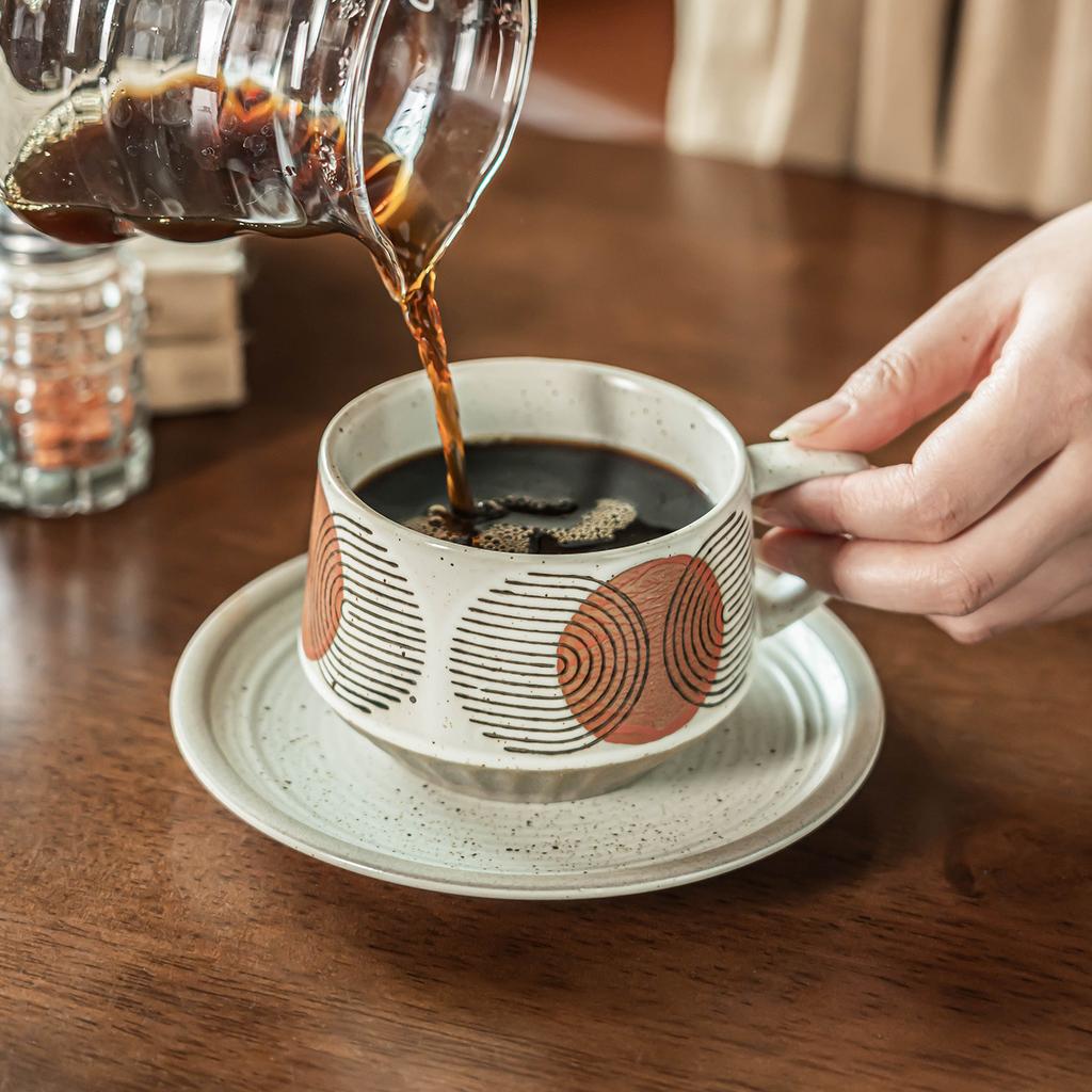 Vintage Cup And Saucer Set Ceramic Coffee Cup Creative Geometric Pattern Cup Set Household Afternoon Teacup