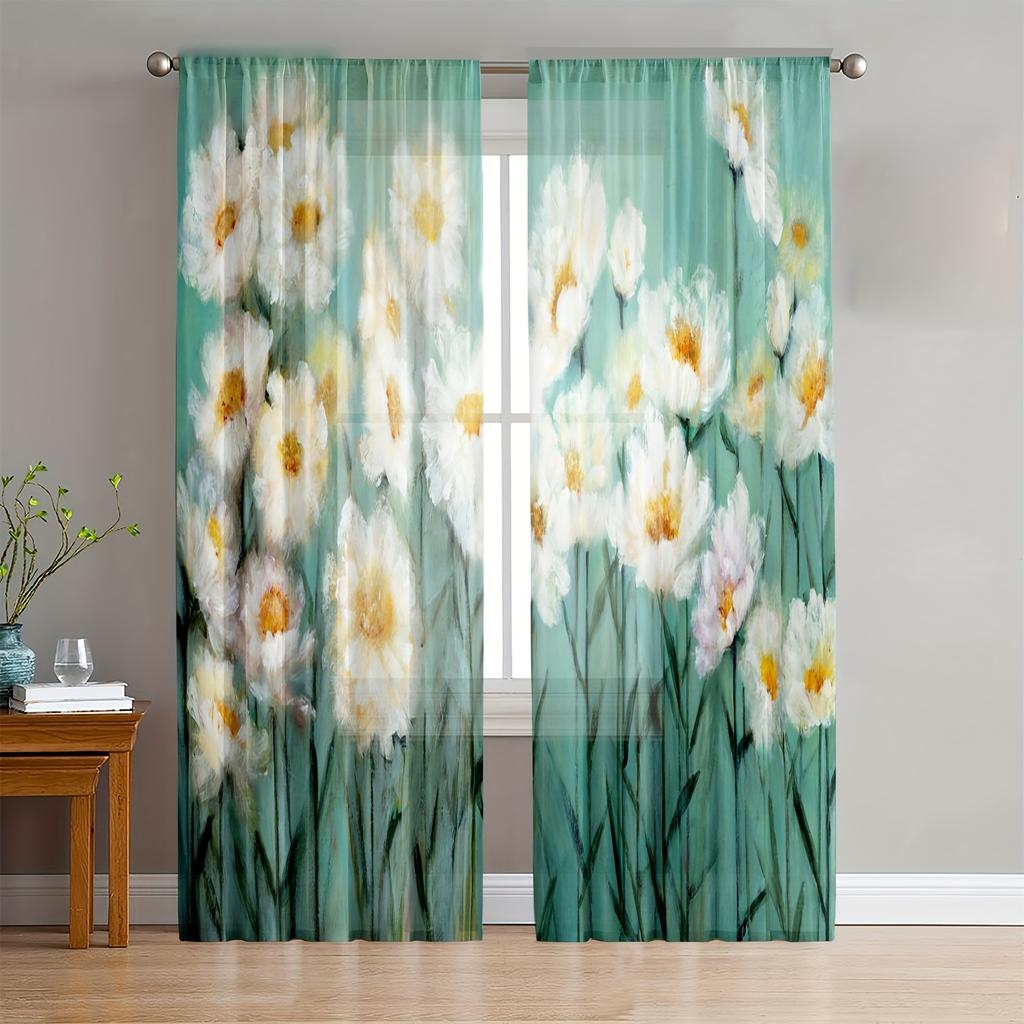 2ks Poloprůhledný Dekorační Závěs Zelené Eukalyptové Listy Zelené Rostliny Jaro Polyesterová Vlákna Kapsa na Tyč Závěs Do LožniceR