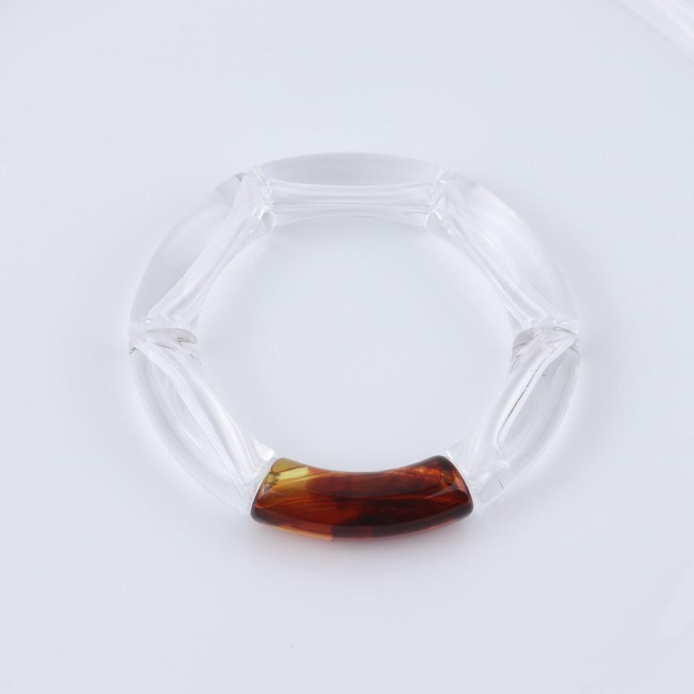 New Mixed Gold Color Tube Beads Acrylic Bracelets Bangles for Women Men Stretch Bamboo Curved Resin Bracelet Stack Jewelry Gifts