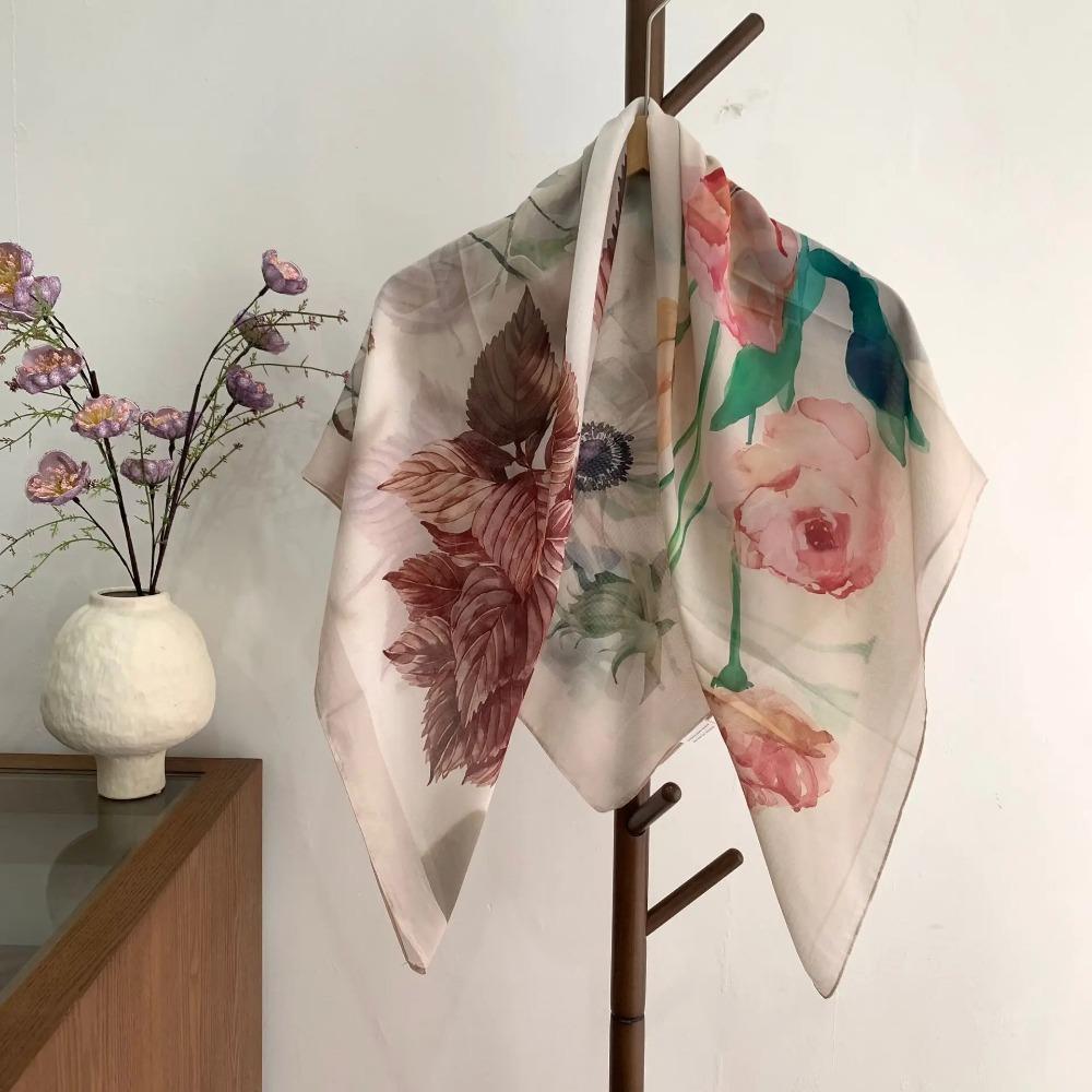 Head Scarf Women Square Scarf Thin Silk Like French Vintage Shawl Exclusive Design Spring Summer Autumn Lightweight Multipurpose