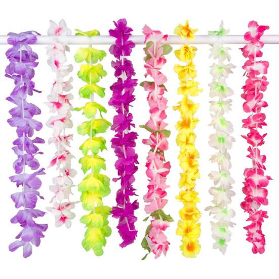 Colar de colares havaianos, decoração de colares de flores falsas de seda colorida, colar de flores falsas de verão, decoração de festa na piscina e praia, suprimentos