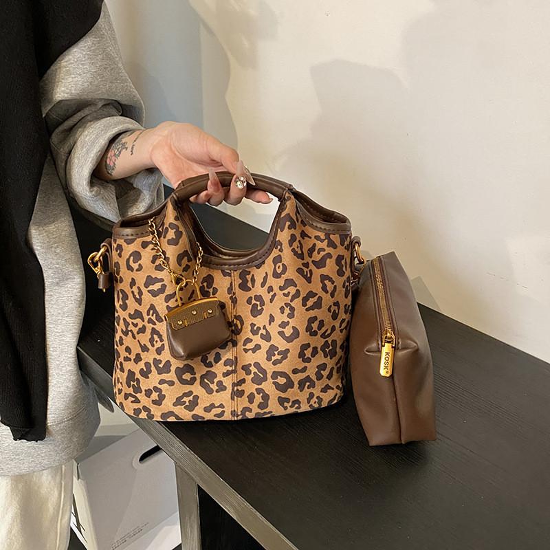 Ielgy Fashionable All-Match Ladies Retro Brown Child-Mother Bag Niche Classic Leopard Print Portable Messenger Bag