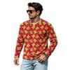 Men's Casual Loose Fit V-Neck Shirt with Christmas Print for Holiday Occasions