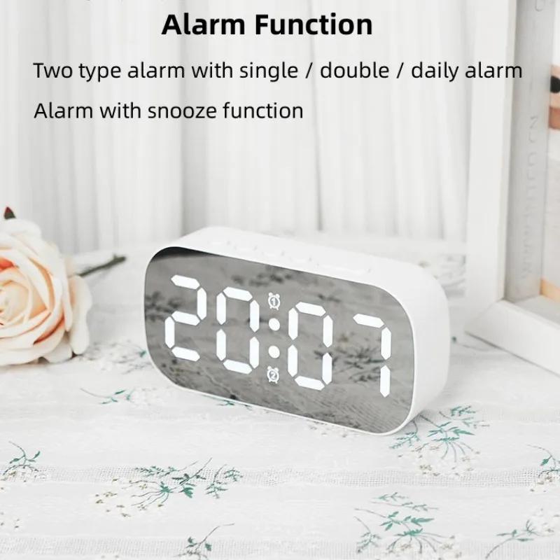 LED Mirror Digital Alarm Clock with and Date Display, Night Mode, Snooze Function, Adjustable Brightness, 12/24-hour Alarm Clock