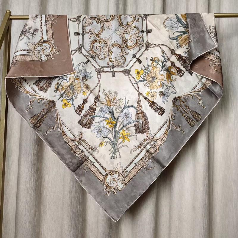 100% Mulberry Silk Scarf 110cm Square Floral Print Luxury Shawl Women