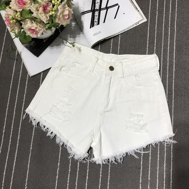 

Plus Size High Waist Ripped Denim Shorts for Women - Loose, Slimming, Wide-Leg A-Line Summer Style 2XL (125-140 jin) білий