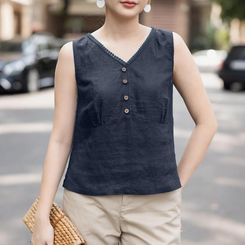 ZANZEA Maiuri de vară fără mâneci cu decolteu în V pentru femei