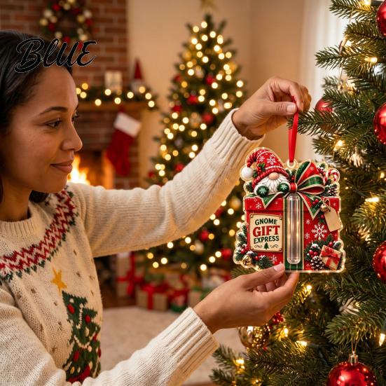 Decorative Hanging Gift Box Gnome Christmas Cash Holder Ornament, Acrylic Pendant for Creative Reveal Holiday Tree Decoration, Money Surprise