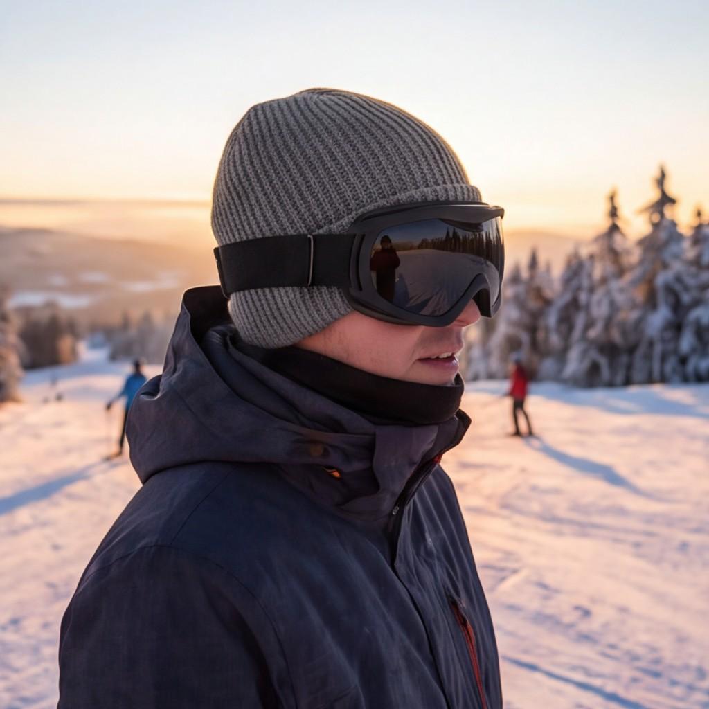 Unisex Goggle Knitted Beanie Hat with Removable Glasses Thick Fleece Lined Windproof Warm Winter Skull Cap for Outdoor Skiing Snowboarding