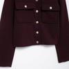 Moda Damska Z Kieszeniami Bordowy Jednorzędowe Kurtki Vintage Okrągły Dekolt Długi Rękaw Damskie Szykowne Stroje