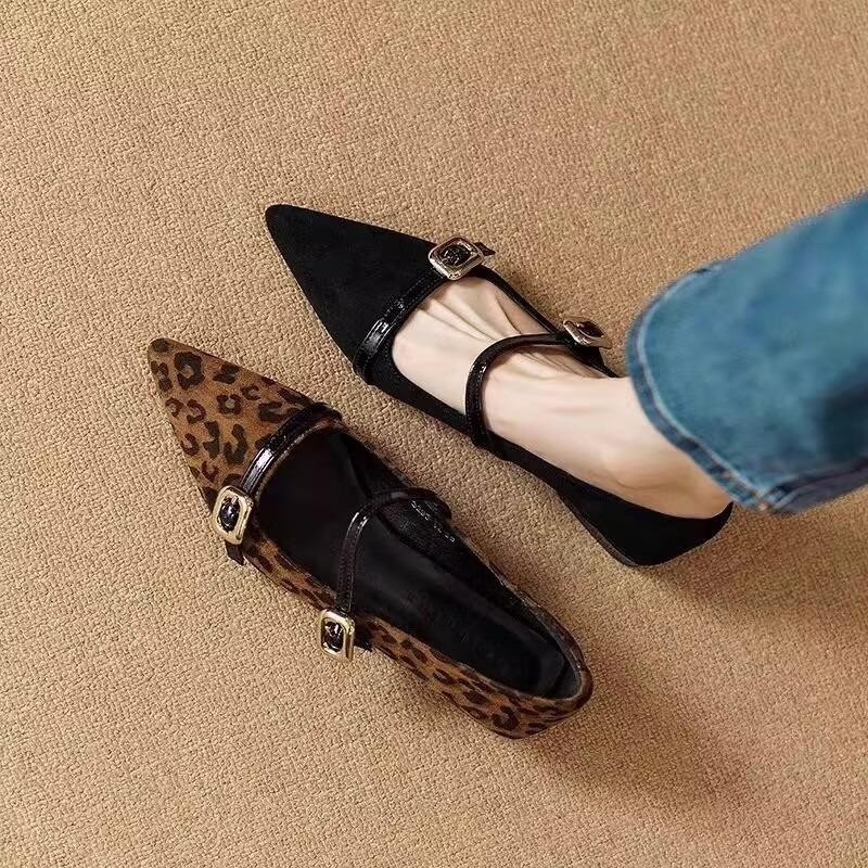 Leopard Women Mary Jane Shoes Pointed Toe High Heels Shoes 2025 Autumn Sexy Dress Party Shoes Chunky Pumps Buckle Mujer Zapatos