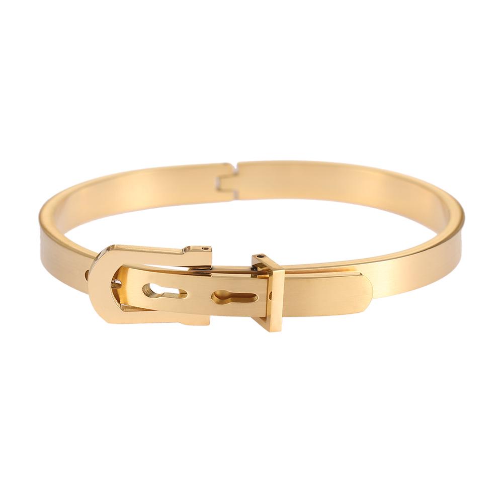 Korean-Style Titanium Steel Buckle Bracelet with Rose Gold Geometric Elements & Multi-color Options