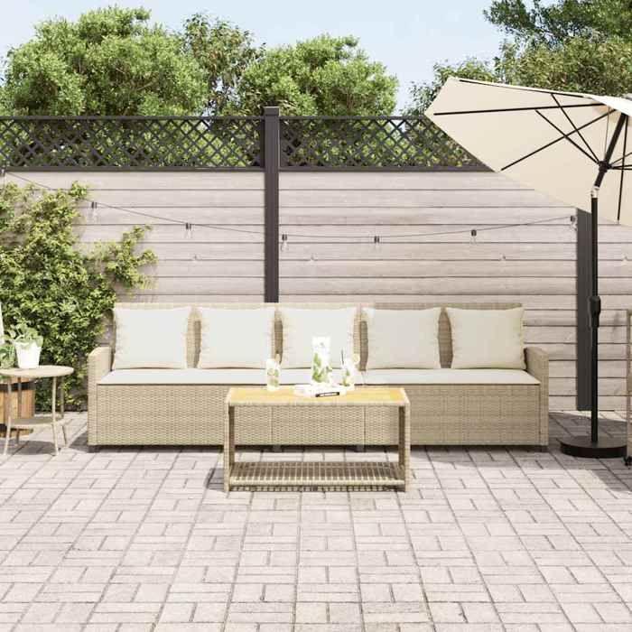 VidaXL Canapé de jardin avec coussins 5 places beige résine tressée, canapé d'extérieur, canapé de jardin 5 places, canapé 4104115