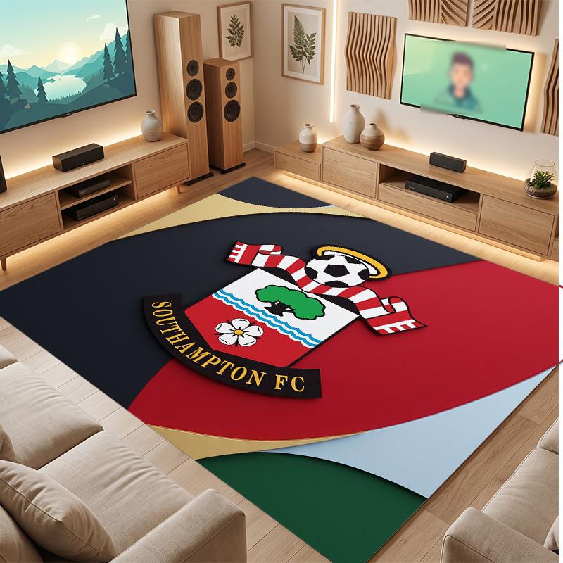 Southampton Football Print Crystal Velvet Rug, Comfortable Water Absorbent Non Slip Indoor Floor Carpet