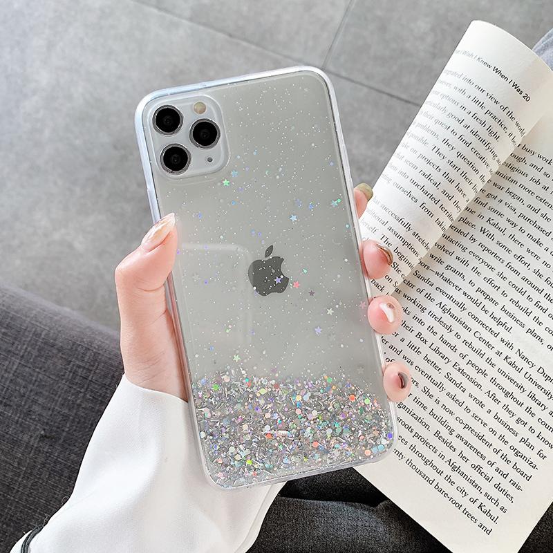 Luxury Fashion Star Sequins Glitter Phone Case For iPhone 11 12 13 14 15 16 Pro Max XS XR X 7 8 Plus SE Soft Bling Powder Cover