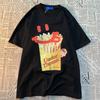 Šťastné hranolky Americký retro zábavný potisk Krátký rukáv Pánské Dámské tričko Módní Volné a Všestranné Oblečení pro pár Bavlna