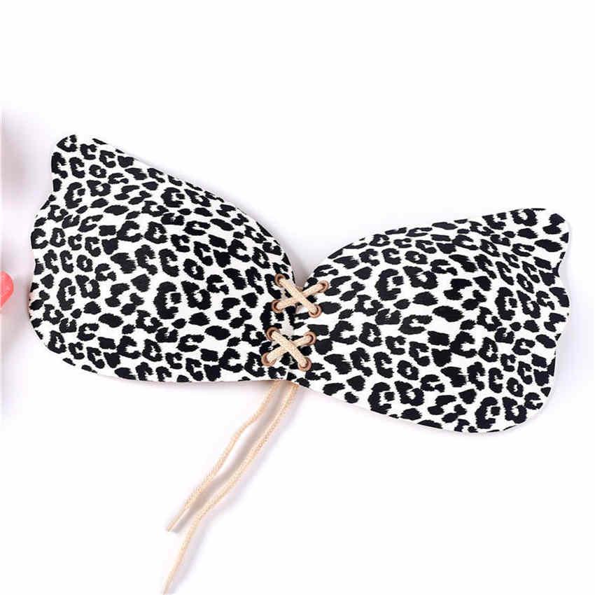 Female's Sexy Leopard Silicone Push Up Strapless Invisible Stick On Backless Gel Dress Bra Nubra