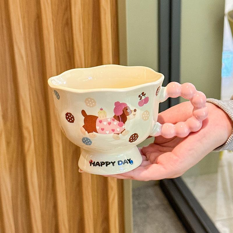 Cute Dachshund Puppy Goblet Milk Fufu Ceramic Mug Girl Couple Coffee Cup Birthday Gift Exquisite