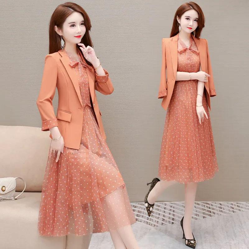 Vestido floral de gasa de mujer + chaqueta de traje de dos piezas moda de  primavera falda de malla delgada para damas traje elegante comprar a buen  precio — entrega gratuita, reseñas