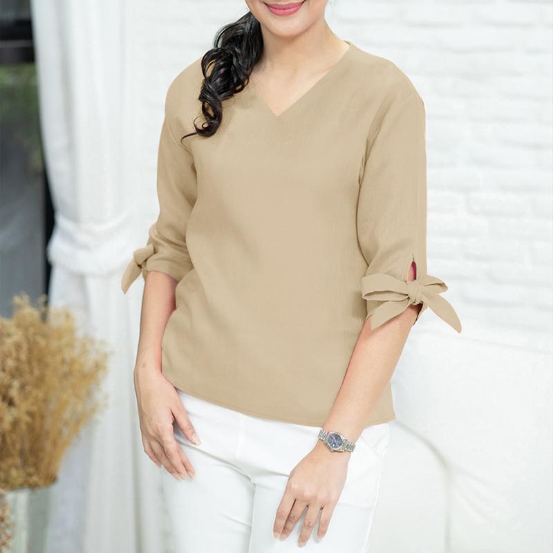 

ZANZEA Women V-Neck Solid Color Casual 3/4 Sleeve Blouse 5XL хаки