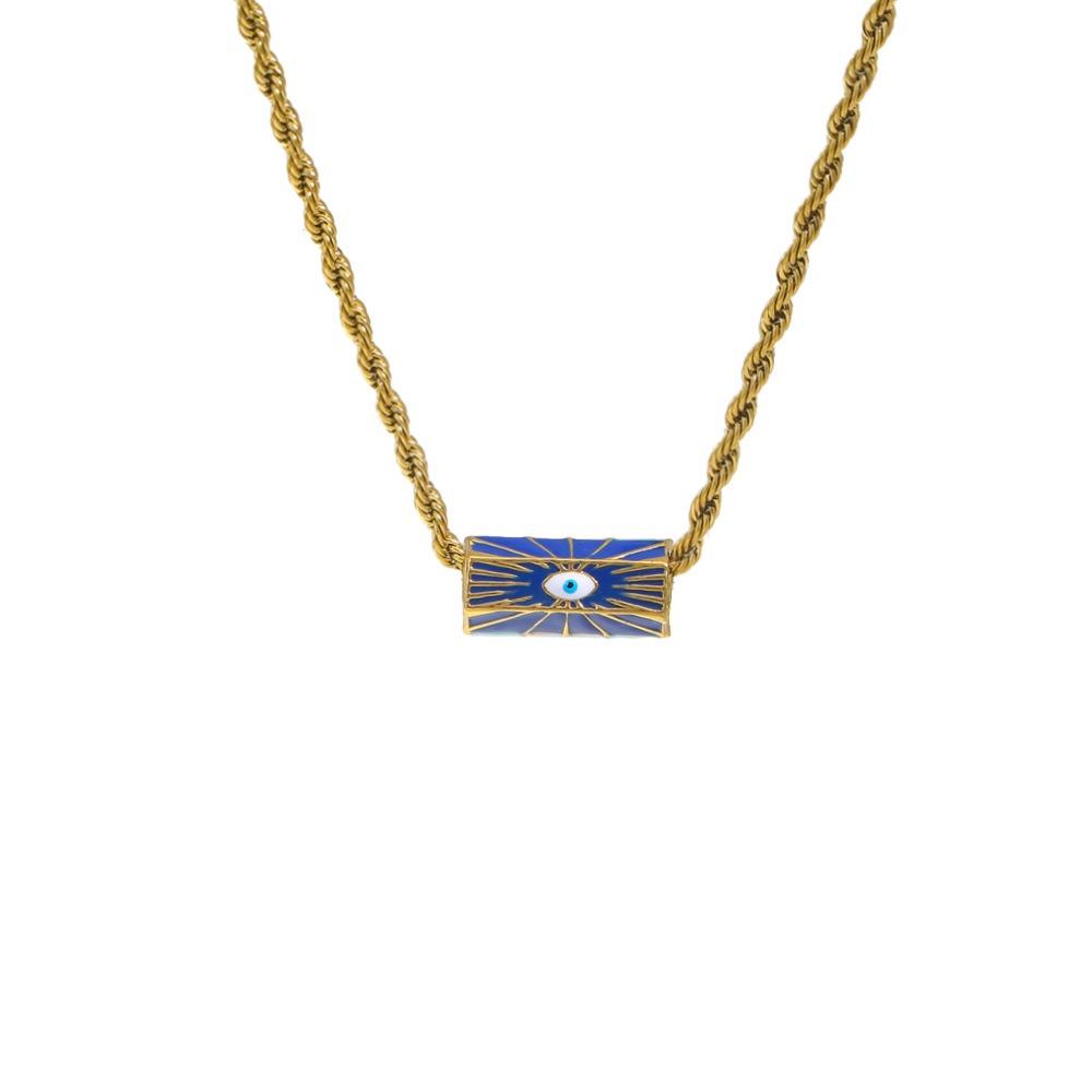 Sweet Charm Enamel Eye Pendant Necklace Wish Card Hexagonal Neck Chain  Summer Beach
