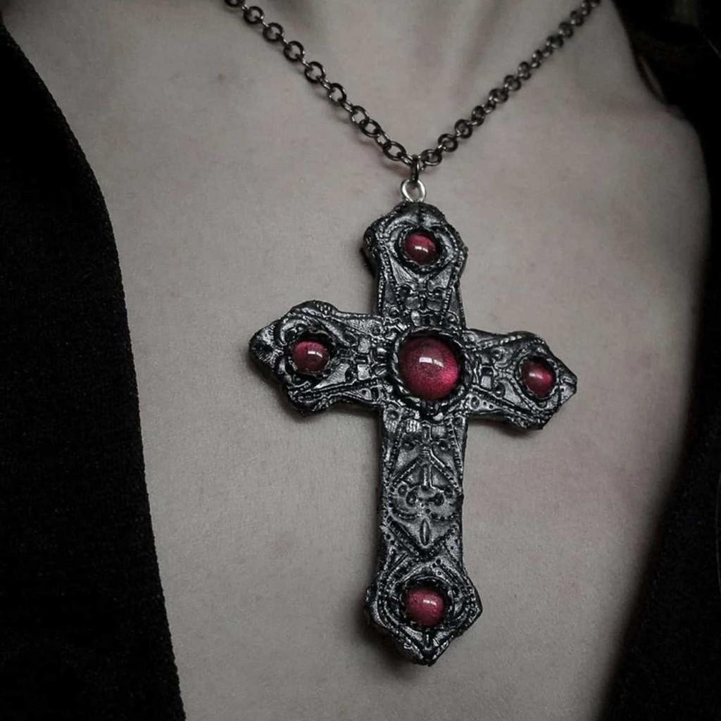 Vampire Gothic Necklace With Cross Pendant For Women Vintage Jewelry Gift
