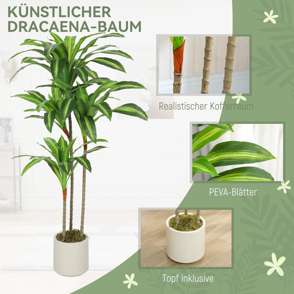 120cm Künstlicher Drachenbaum mit biegbaren Stämmen - Grün