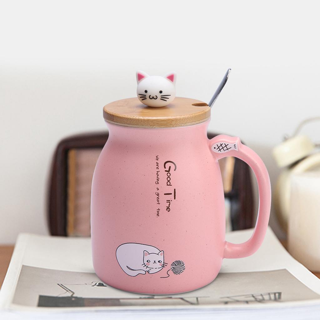 Cat Mug Coffee Mug Cup with Spoon Lid Lovely Cat Ceramic Cup with Spoon and Lid Coffee Water Milk Mug for Drinkware Gift