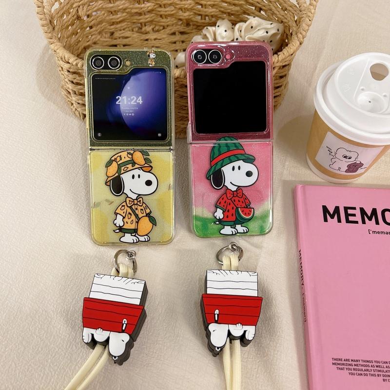 Cute Mango Watermelon Cartoon Snoopy Sparkling Folding Phone Case for Samsung ZFlip 5 6 7 Zflip5/6/7 Funny Fruit Snoopy Cover