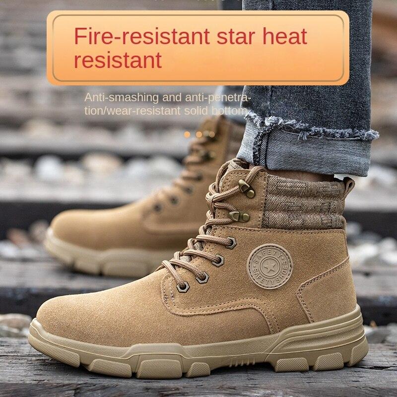 High-top Labor Insurance Shoes Men's Anti-smashing Anti-piercing Steel Toe Head Welder Fireproof Winter Warm Old Insurance Boots