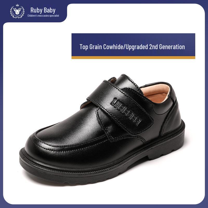Boys' Black Leather College Shoes: Soft Sole, British Style for Spring & Autumn Shows