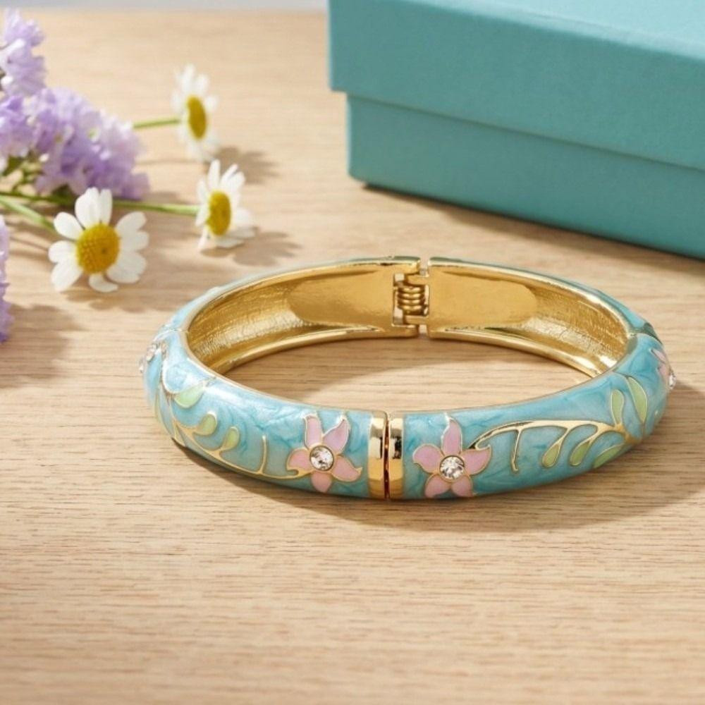 Traditional Vintage Cloisonne Bangle Colorful Women's Hand Bracelet Flower Crystal Bangle Girls