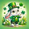 Waterproof Polyester Shower Curtain - Green Leprechaun Rabbit with Hat & Clover, St. Patrick's Day Decor, Machine Washable