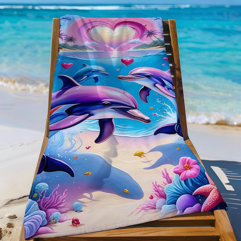 Tropicaler Delfin-Aufdruck LOVER Handtuch Schnelltrocknend Strandhandtücher Sind Geeignet Für Schwimmbäder Camping Yoga Und Das Fitnessstudio