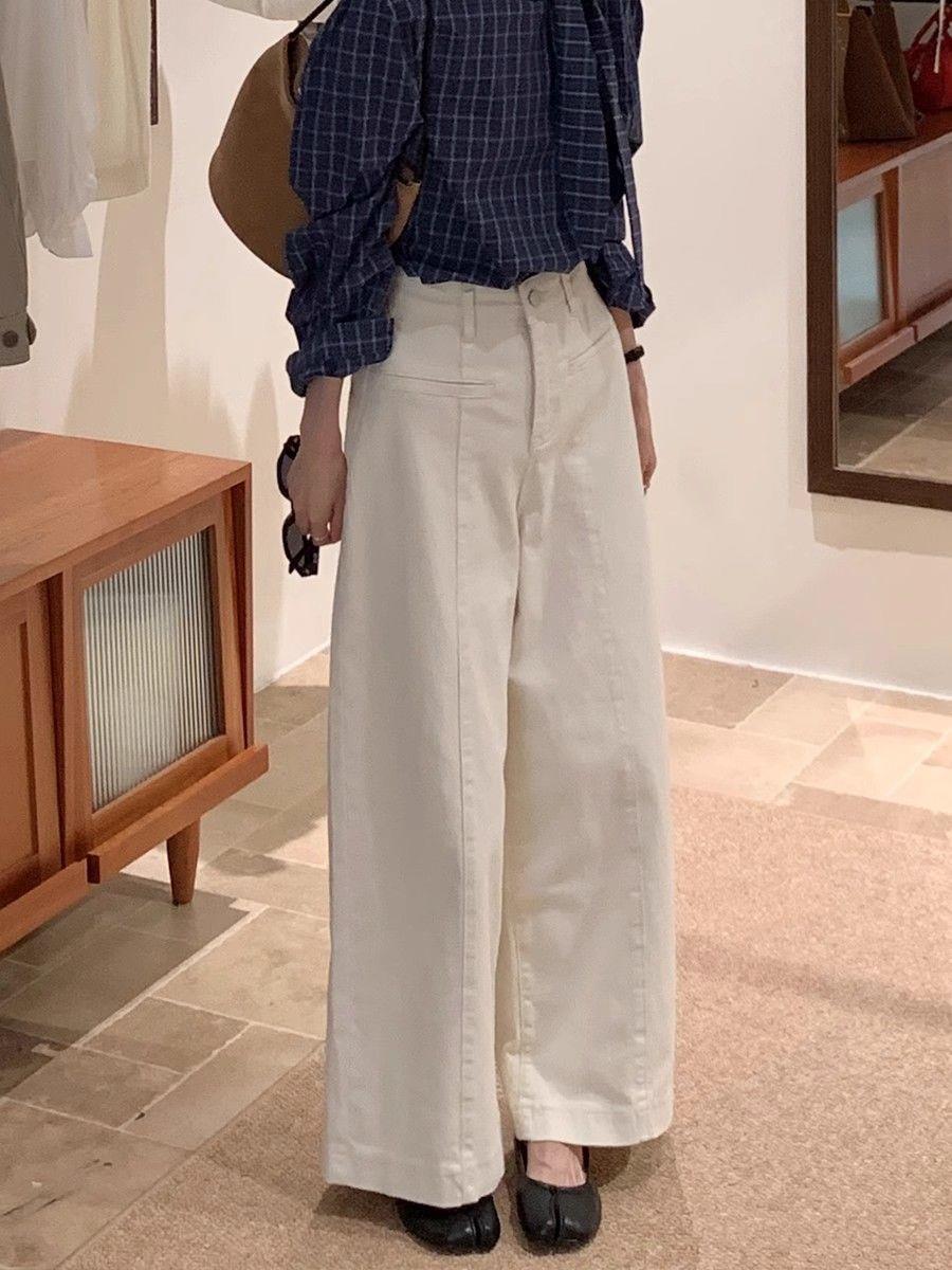 

Korean Style High Waist White Wide Leg Woolen Pants for Women L (recommended weight 107-119 jin)