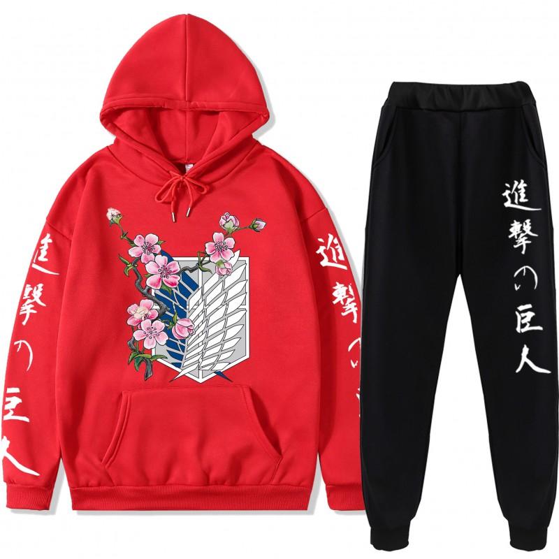 Attack On Titan Anime Hoodie Sweatpants Set Teen Casual Streetwear 2-Piece