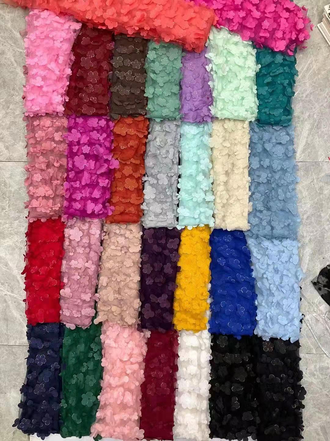 

Pink And White Flower Floral Lace Skirt Fabric Mesh Sprinkling Silver Three-Dimensional Laser Embroidery Petal Clothing Veil For more colors, please consult customer service