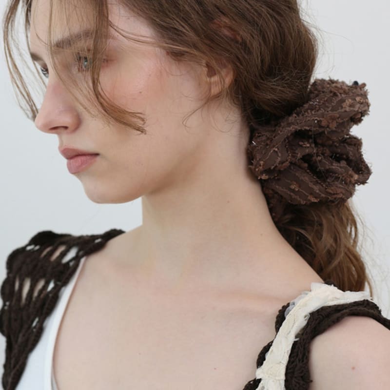 Voor Lace Flower Stripe Scrunchie_Large_Brown