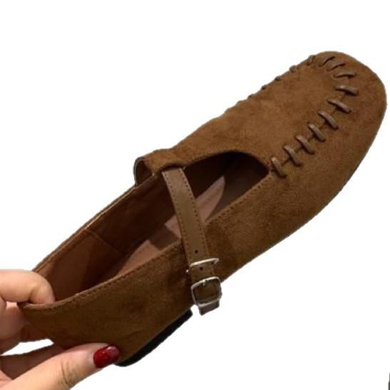 Sheepskin Version~ Autumn Retro Square Head Shallow Mouth Flat Bottom Old Money Style Single Shoes Women's Design Sense Late Evening Wind Mary