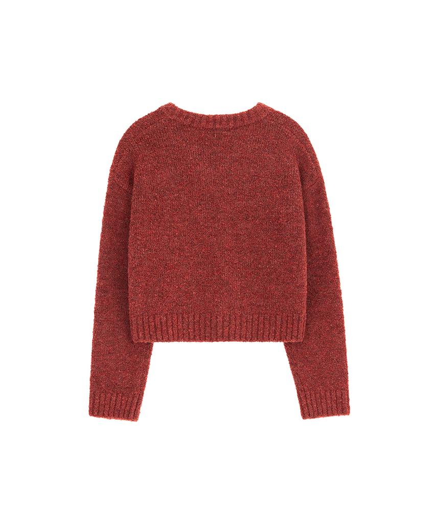 NOIRER FOR WOMAN Boucle V-Neck Oversized Sweater (Red)