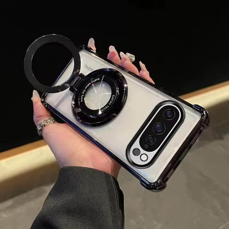 Glitter Plating Frame Clear Case For Google Pixel 9A 8A 7A 8 7 10 9 Pro XL Magnetic Bracket Anti-Drop Air Bag Shockproof Cover