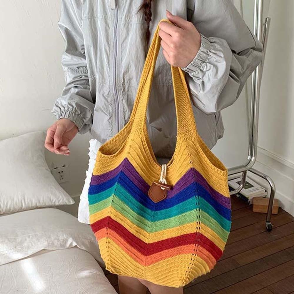 Breathable Crochet Shoulder Bag Large Capacity Seaside Vacation Handbag Knitted Tote Bag  Female