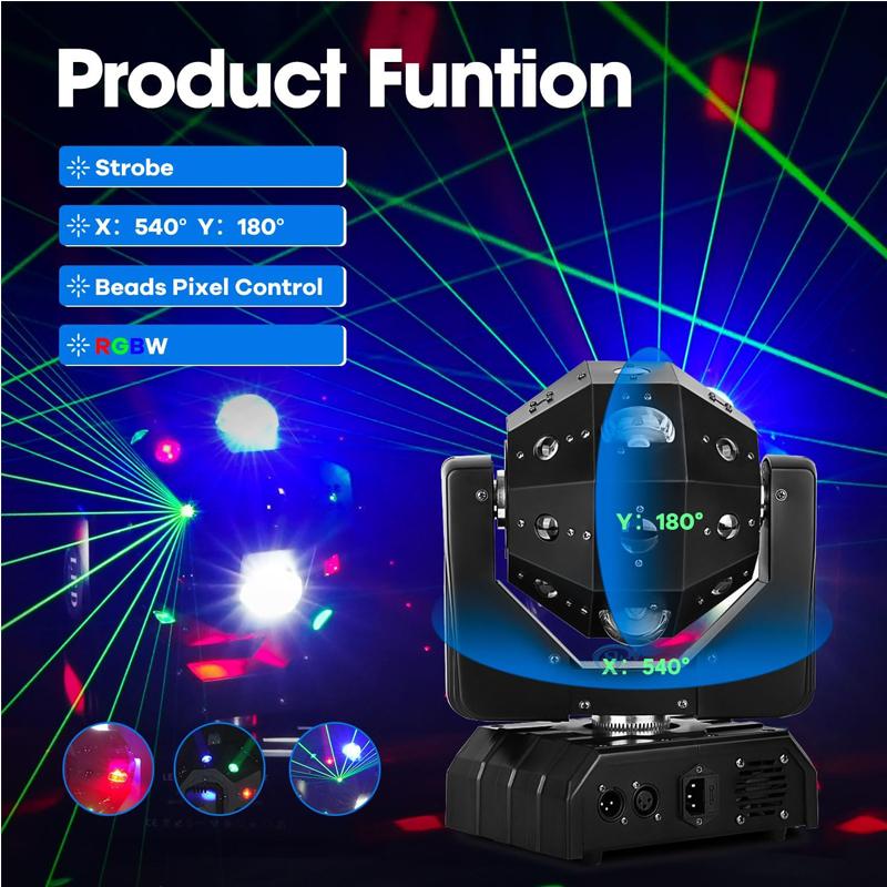 Professional DJ RGBW 4in1 Led Bar Disco Ball Laser Beam Lighting Moving Head DMX Pattern  Strobe for Stage Nightclub Party