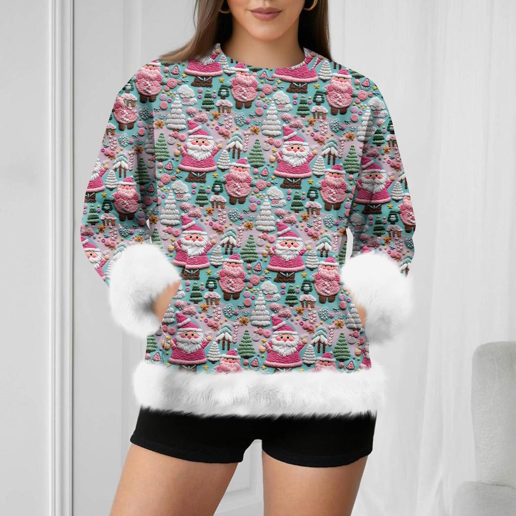 Dámská ležérní vánoční mikina s retro potiskem a dlouhým rukávem