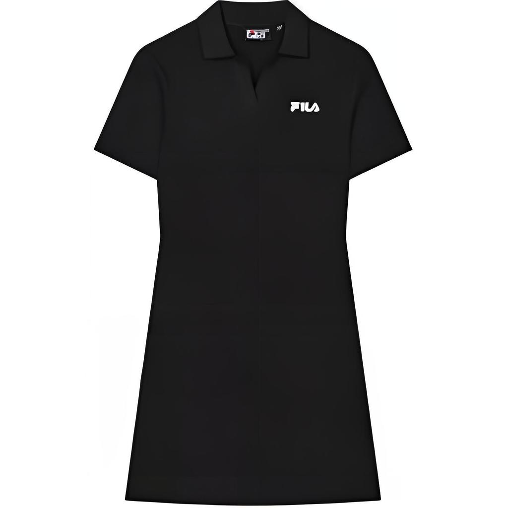Fila Heritage Logo Print Soft Comfortable Casual Fashion Slim Fit Polo Dress Women Dresses Black F11W428317F-BK