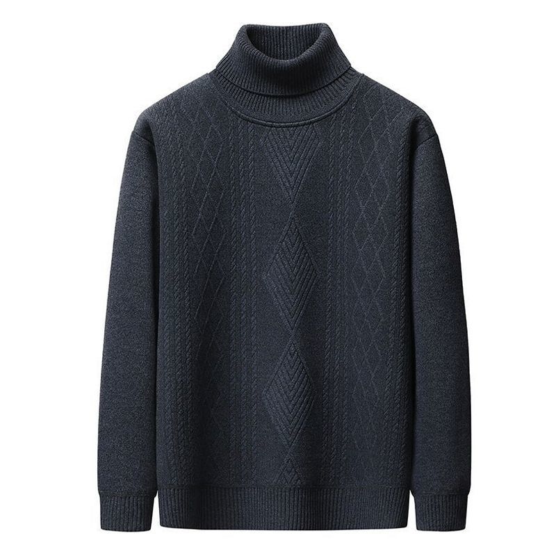 Winter Neu Herren Jacquard Revers Rollkragen Plus Samt Dick Pullover Warm