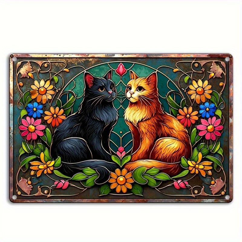 

2d Flat 30*20cm, Vintage Wooden Sign, Black and Orange Cats Wall Art Decor, Cat Themed Hanging Plaque, for Home, Kitchen, Garden, Bedroom, Bar. 30*20cm
