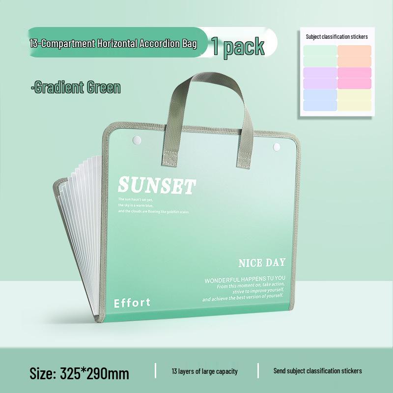 

13-Grid Accordion File Folder: Multi-functional Student Document Organizer and Test Paper Storage Bag зелёный